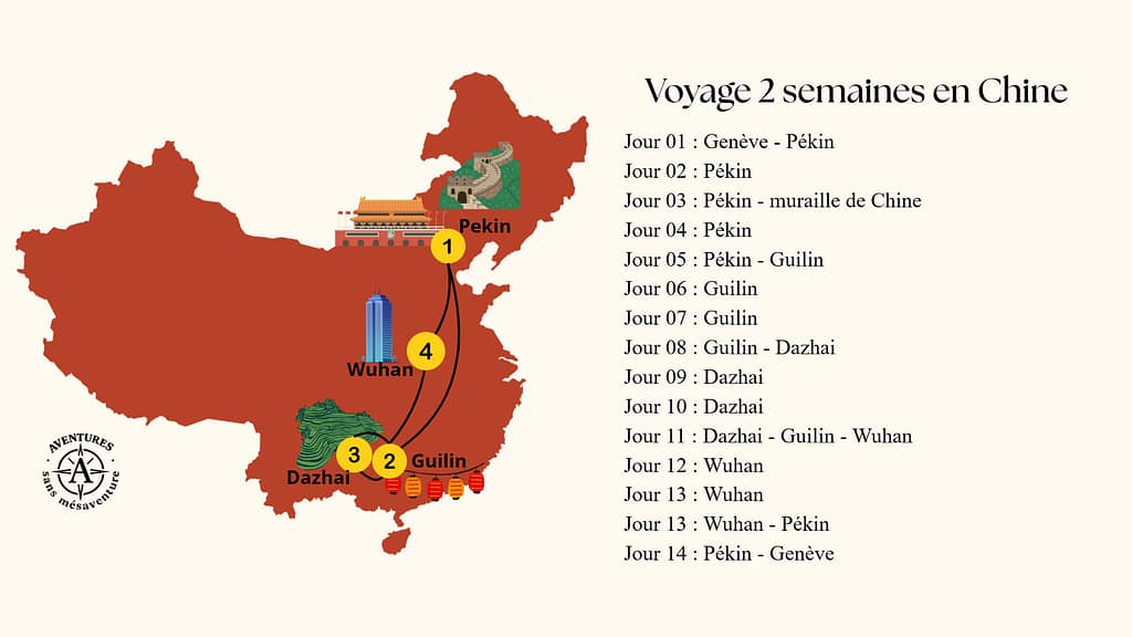 Chine itinéraire de 2 semaines de voyage en chine : pekin - muraille de chine - guilin - dazhai - wuhan - pekin - genève