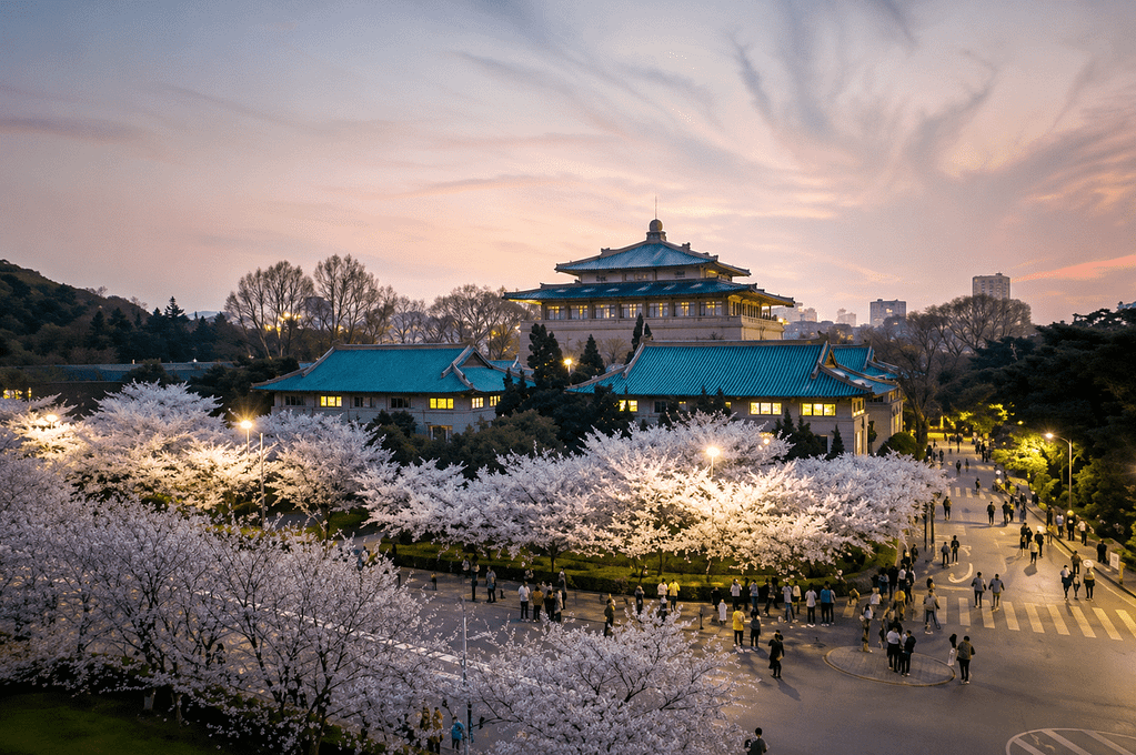 Que faire à Wuhan en 3 jours ? Itinéraire et conseils wuhan université au printemps avec cerisiers en fleurs et ciel rose en chine