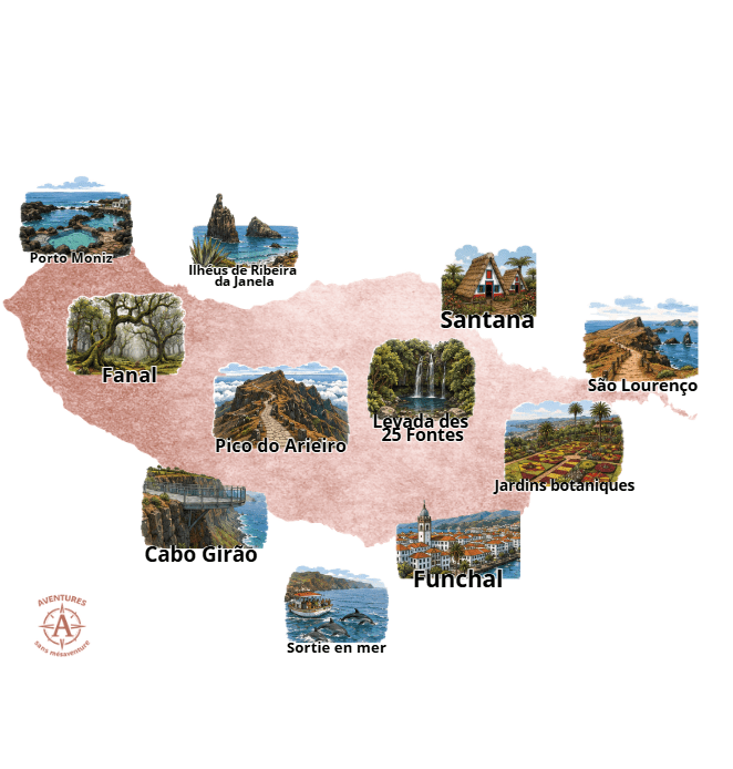 Itinéraire Madère une semaine : road trip de 7 jours entre Funchal et São Vicente itinéraire une semaine road trip à Madère carte des incontournables