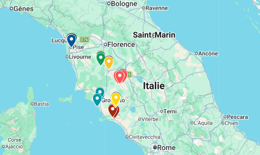 Road trip Toscane 1 semaine : itinéraire en voiture Carte de notre road trip d’une semaine en Toscane, entre Val d’Orcia, Pienza, San Quirico d’Orcia, Sienne, Saturnia et Pise.