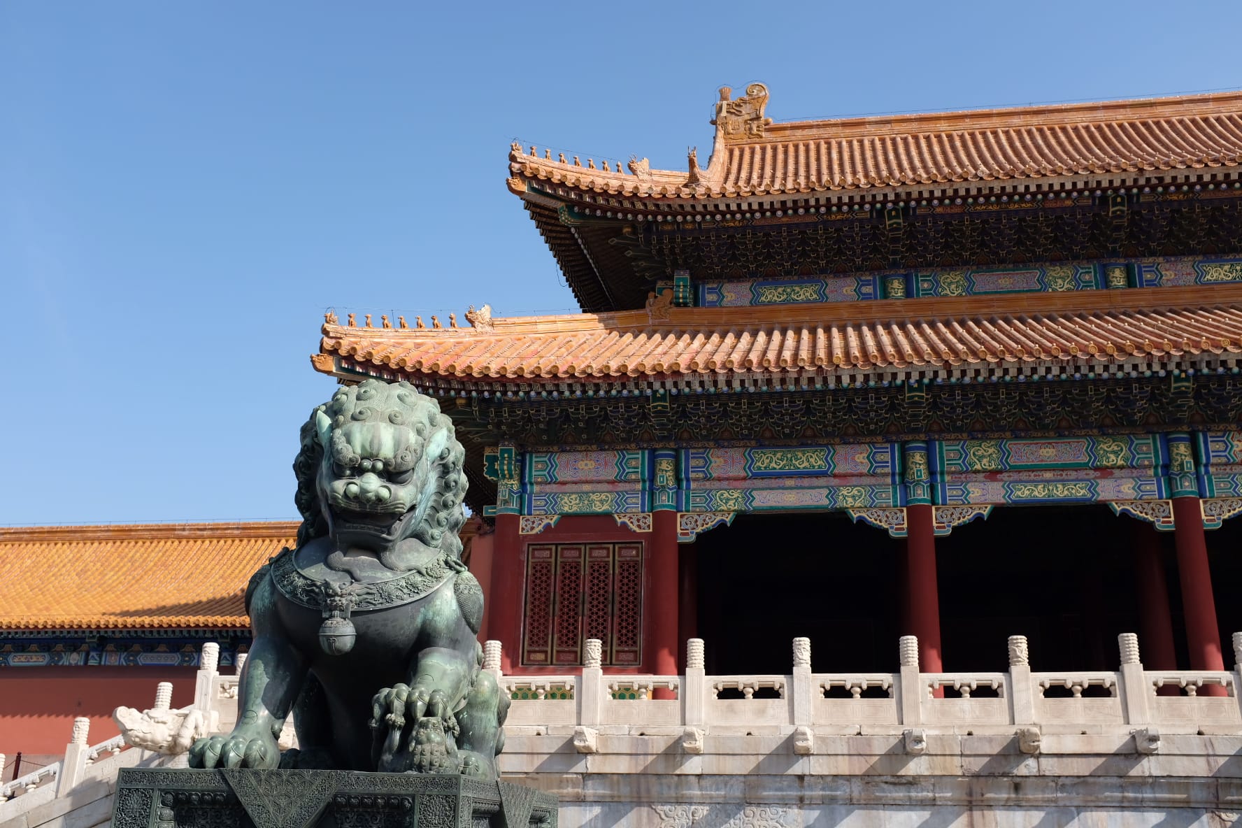 Voyage en Chine sans agence : notre itinéraire de 2 semaines entre Pékin, Guilin et Wuhan cité interdite à Pekin Chine, temple et statue de lion
