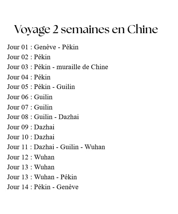 Itinéraire Chine 2 semaines : notre circuit de 15 jours sans agence entre Pékin, Guilin, Longji et Wuhan carte circuit 15 jours en chine