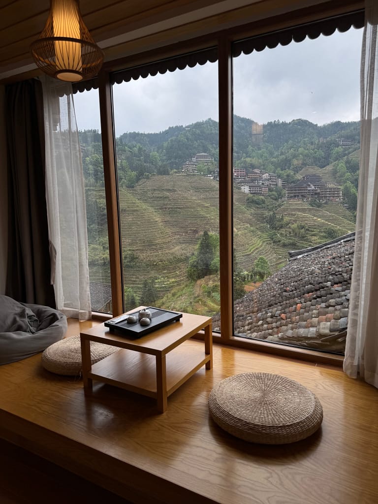 Chine Dazhai vue sur les rizières depuis l'hotel, chine